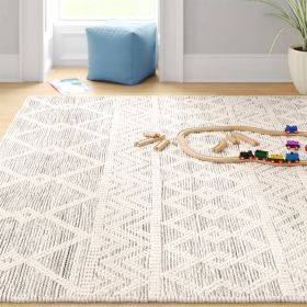 8x10 Wool Blend Area Rug Persian Grey Ivory