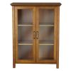Oak Bathroom Floor Cabinet with 2 Glass Doors