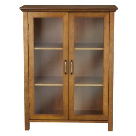 Oak Bathroom Floor Cabinet with 2 Glass Doors