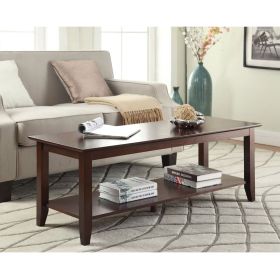 Espresso Wood Coffee Table with Bottom Shelf