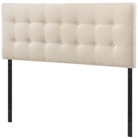 Full Ivory Fabric Button-Tufted Upholstered Headboard