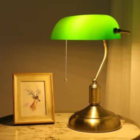 Antique Brass Bankers Desk Lamp Green Glass