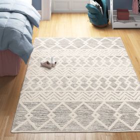 5x7 Wool Blend Area Rug Persian Grey Ivory