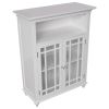 White Bathroom Floor Cabinet with Glass Paneled Doors