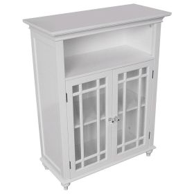 White Bathroom Floor Cabinet with Glass Paneled Doors