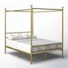 Full French Country Gold Metal Four Poster Canopy Bed