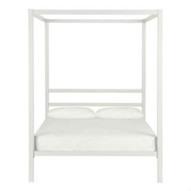 Full White Metal Canopy Bed Frame
