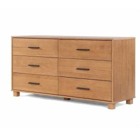 Light Brown Acacia Farmhouse Solid Wood 6-Drawer Double Dresser