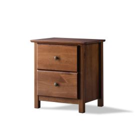 Solid Pine Wood 2 Drawer Nightstand in Walnut Finish