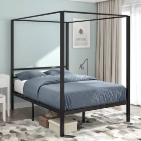 Full Black Metal Four-Poster Canopy Bed Frame