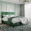 Full Green Velvet Upholstered Platform Bed with Headboard