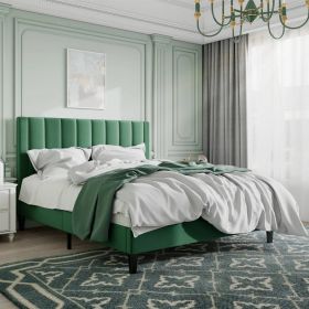 Full Green Velvet Upholstered Platform Bed with Headboard