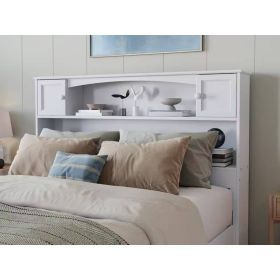 Full Size Farmhouse Bookcase Headboard with Storage & USB, White