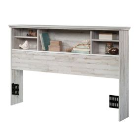 Farmhouse Full/Queen Bookcase Headboard in Grey White Finish
