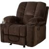 Polyester Recliner Chair Brown Manual Cup Holders