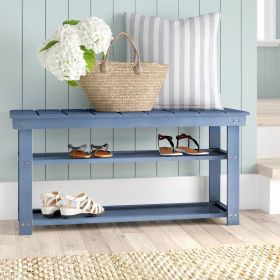 Blue Wood 2-Shelf Shoe Storage Bench Entryway Seat