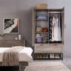 Retro Grey MDF 2-Door Wardrobe Cabinet with Drawer
