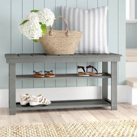 Grey Wood 2-Shelf Shoe Storage Bench Entryway Seat