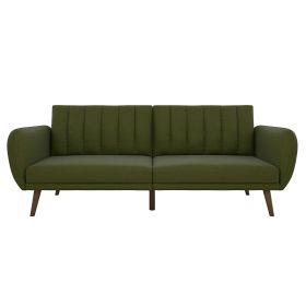 Green Linen Upholstered Mid-Century Futon Sofa Bed