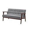 Modern Gray Button-Tufted Wood Frame Loveseat Sofa