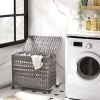 Grey Rattan 3-Compartment Rolling Laundry Sorter Cart