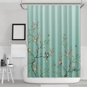 72x72 Polyester Shower Curtain Teal Japanese Floral