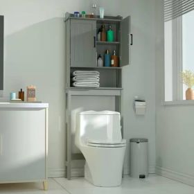 Grey Over-Toilet Storage Cabinet with Adjustable Shelf