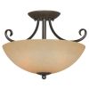 15" Bronze Semi Flush Ceiling Light Amber Glass