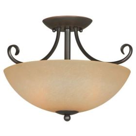 15" Bronze Semi Flush Ceiling Light Amber Glass