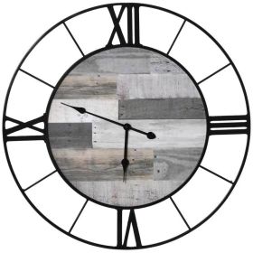 32" Black Metal & Grey Wood Farmhouse Wall Clock