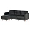Black Velvet Reversible Sleeper Sectional Sofa Bed