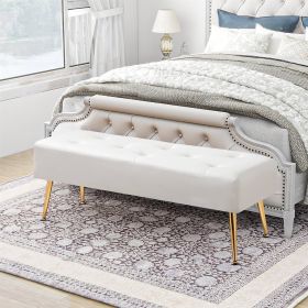 White PU Leather Bed Bench Ottoman with Gold Legs