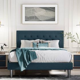 King Linen Upholstered Platform Bed Tufted Headboard