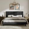 Modern Black Velvet King Platform Bed with Headboard