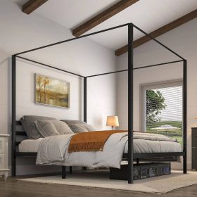 Black Metal King Canopy Bed with Four Poster Frame