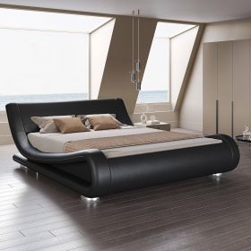King Black Sleigh Platform Bed Frame with Curved Headboard