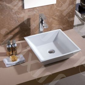 Square White Ceramic Vessel Bathroom Sink 16 Inch