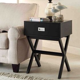 Black Wood 1-Drawer Modern Bedside Nightstand