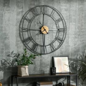 36" Farmhouse Metal & Wood Silent Wall Clock