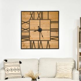 36" Square Farmhouse Wood & Metal Silent Wall Clock
