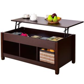 Brown Wood Lift Top Coffee Table with Hidden Storage