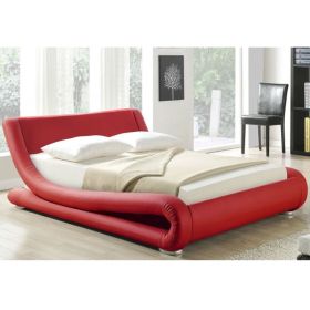 King Red Faux Leather Platform Bed
