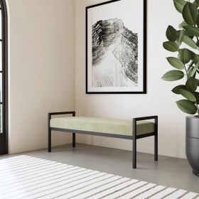 Modern Industrial Bed Bench with Sage Green Velvet Seat