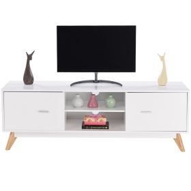 Mid-Century Modern White TV Stand with Wood Legs