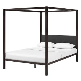 Queen Brown Metal Canopy Bed Grey Headboard