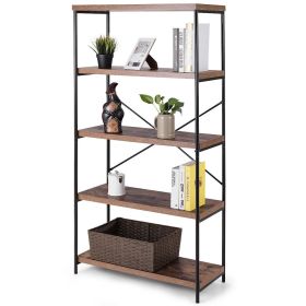 Industrial 5-Tier Metal & Wood Bookcase Storage Shelf