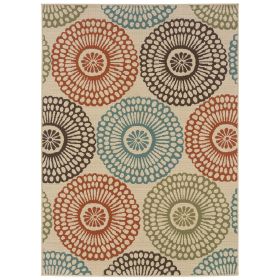 7'10” x 10'10” Indoor/Outdoor Beige Circle Area Rug