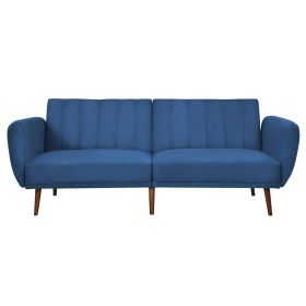 Blue Linen Upholstered Sofa Bed with Wooden Legs
