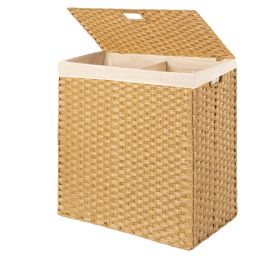 2-Bin Natural Wicker Laundry Hamper