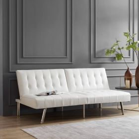 White Faux Leather Split-Back Futon Sofa Bed